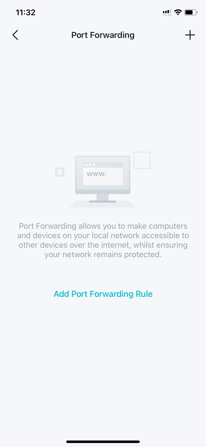 Port Forwarding settings page