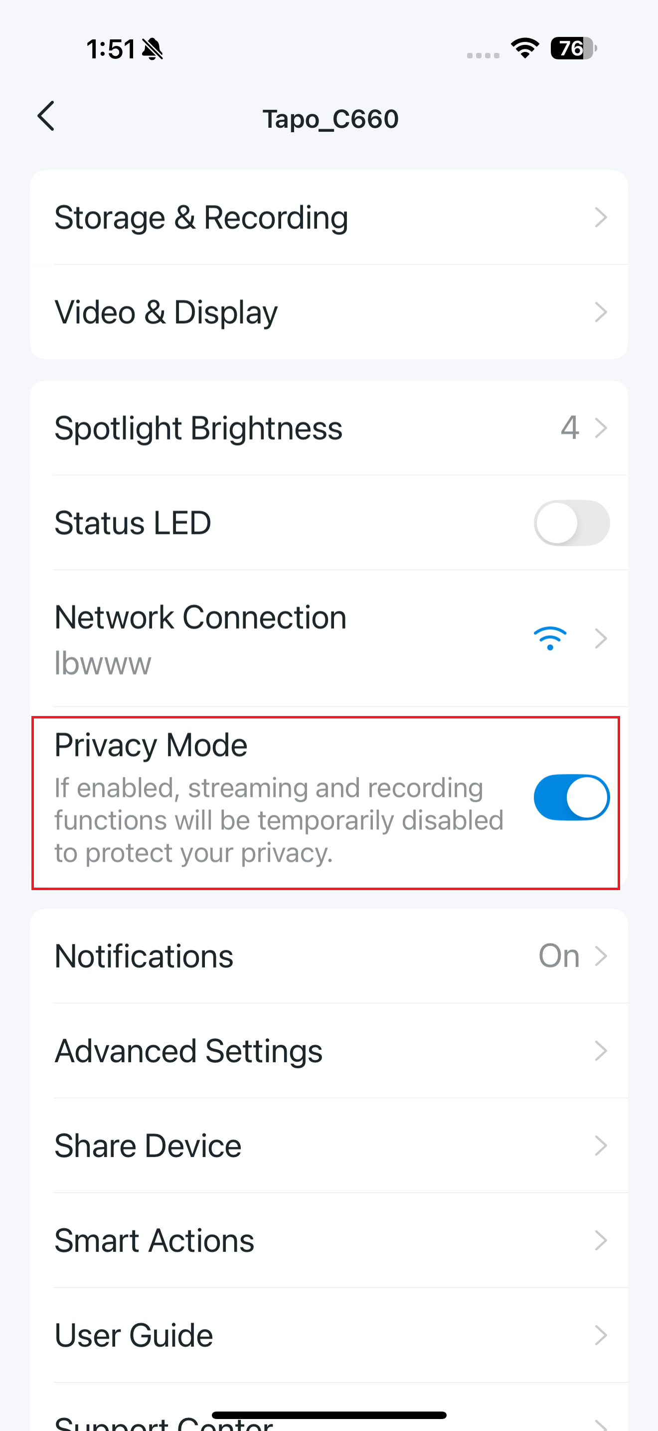 Privacy Mode button