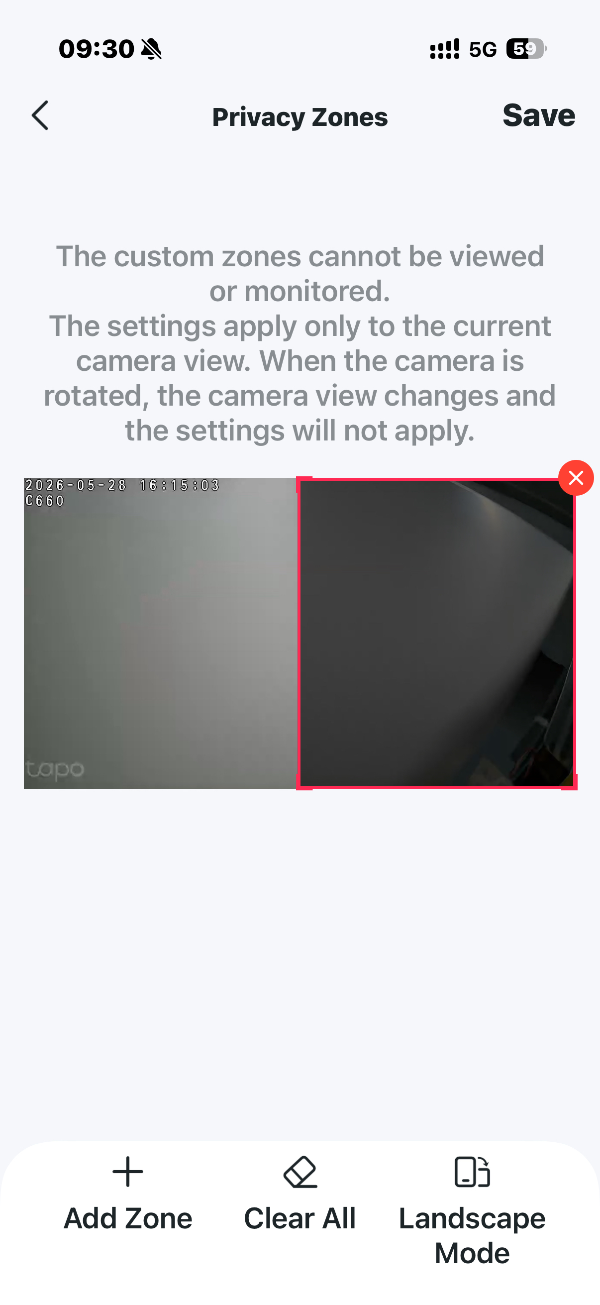 Customize Privacy Zones page in the app