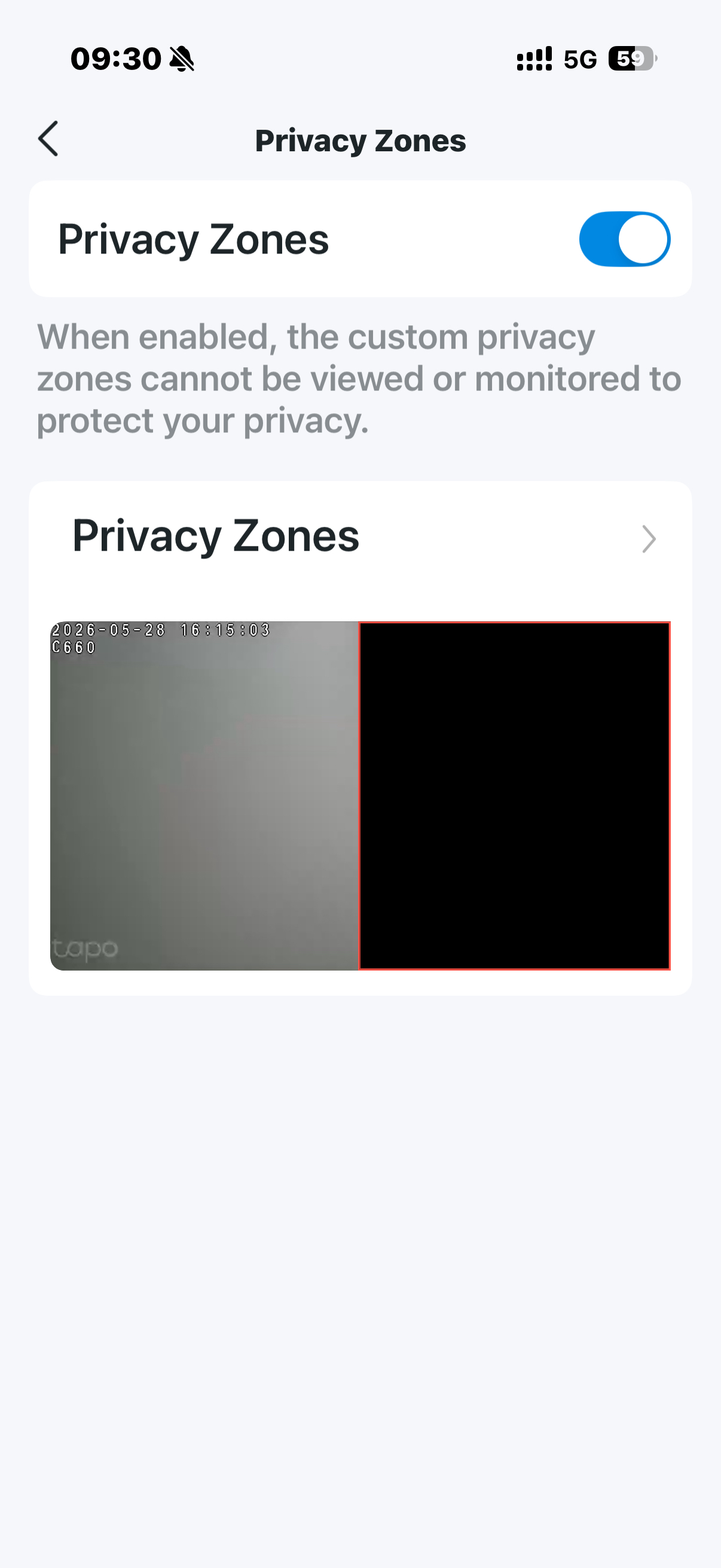 Privacy Zones page in the app