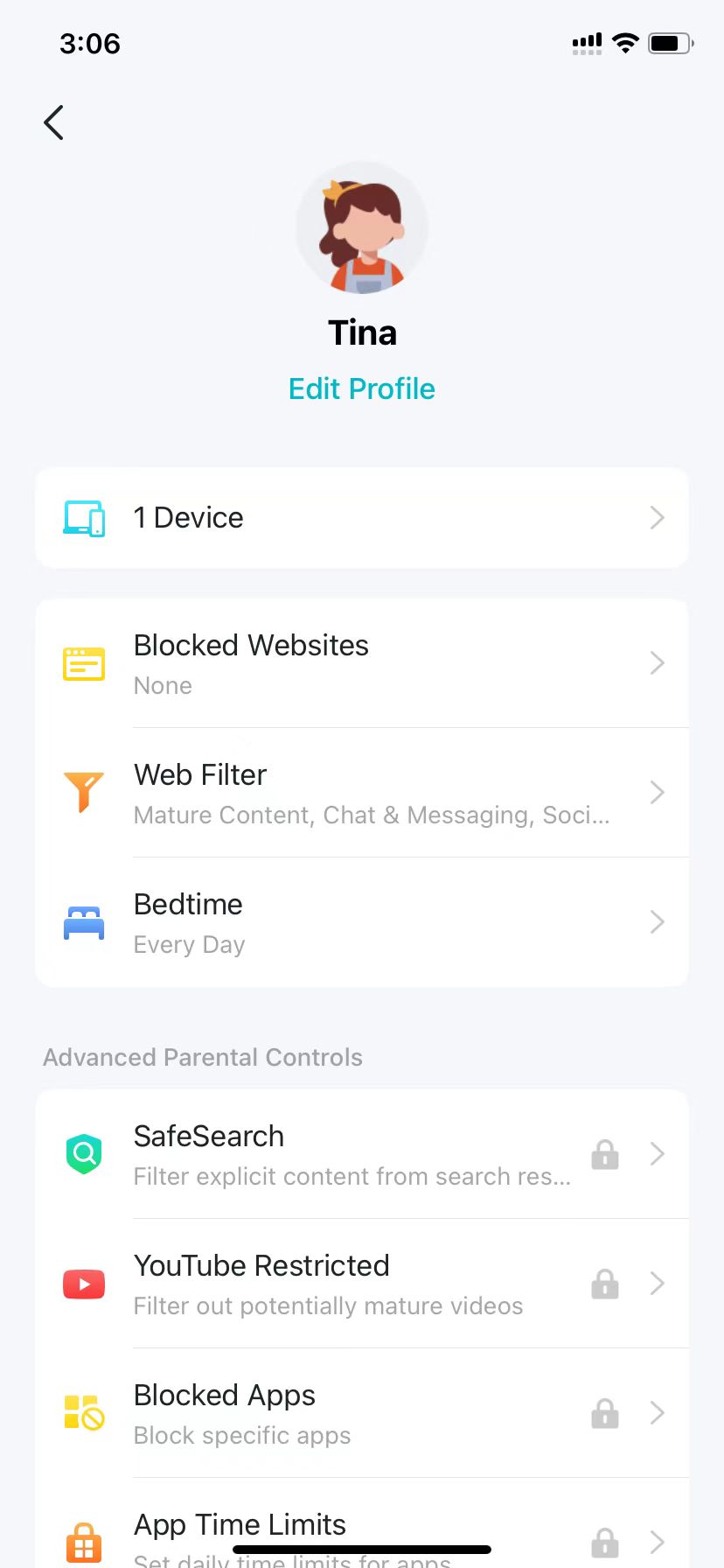 the profile page after created