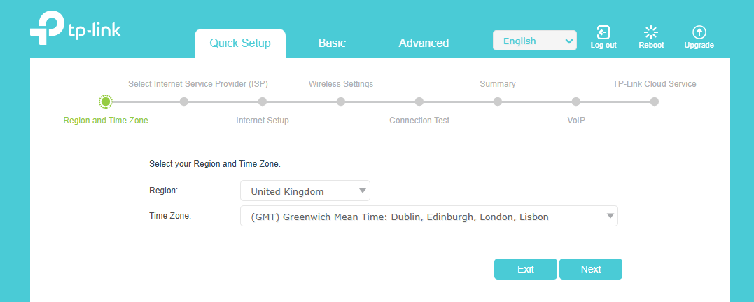 Image of quick setup page