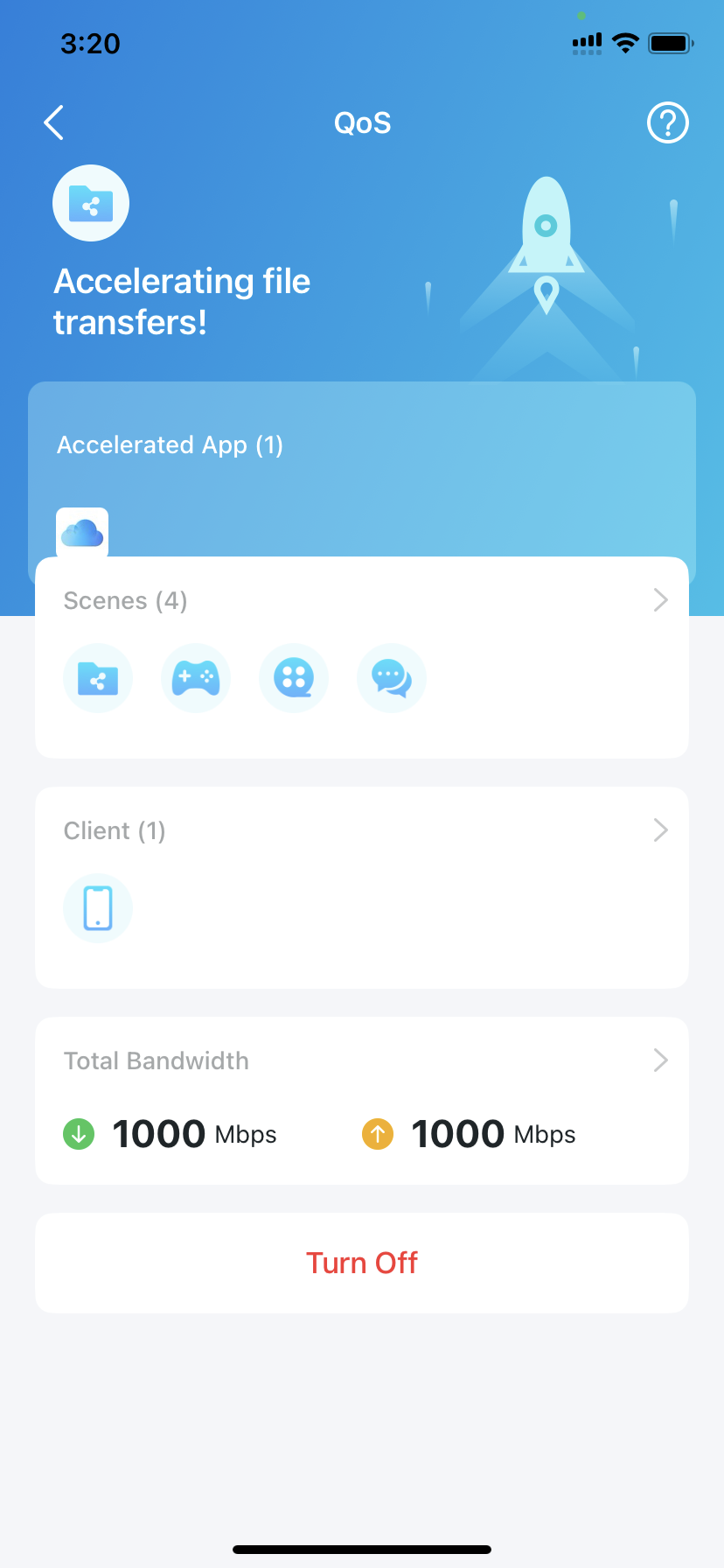QoS page after settings