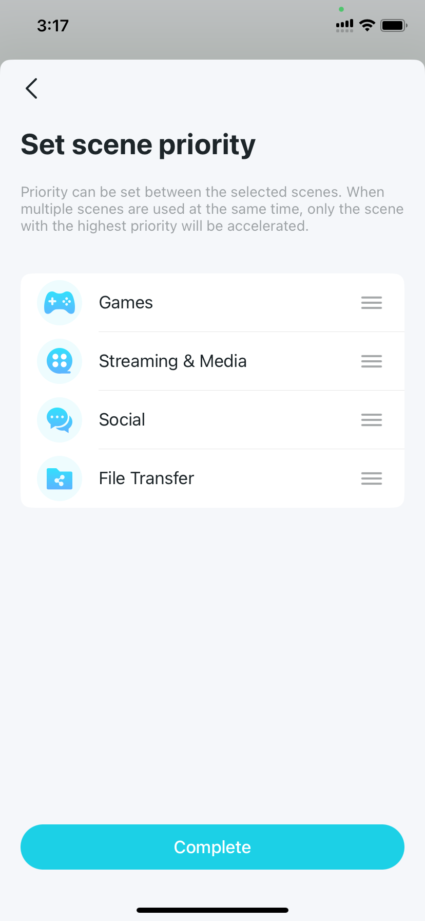 scene priority settings page