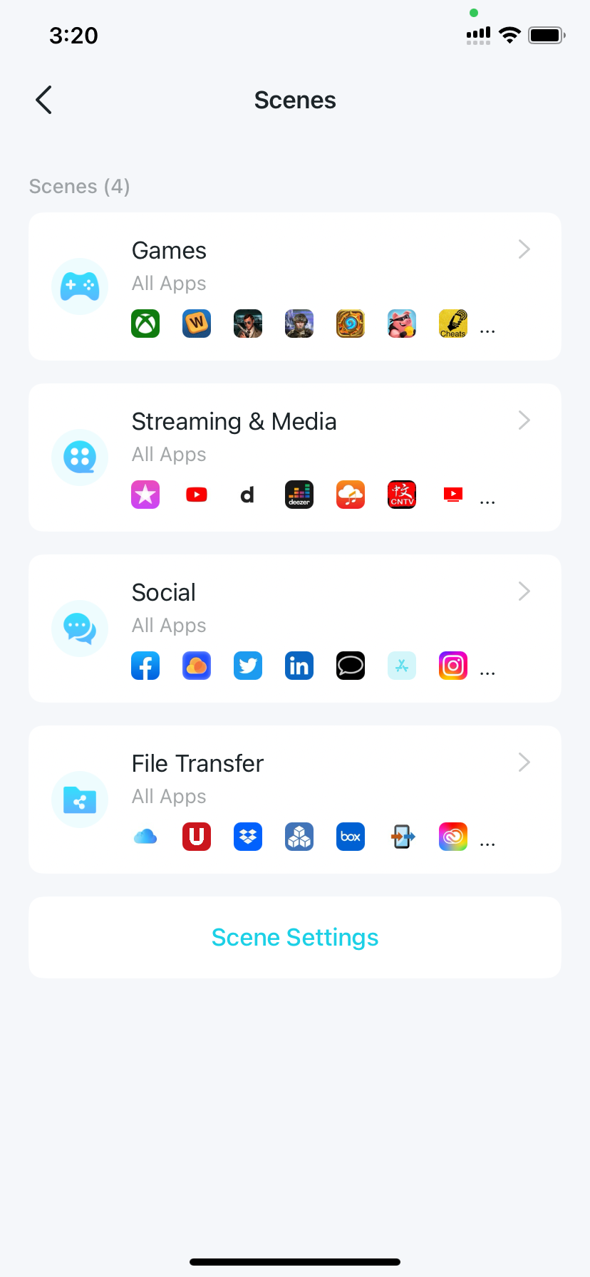 Scenes page