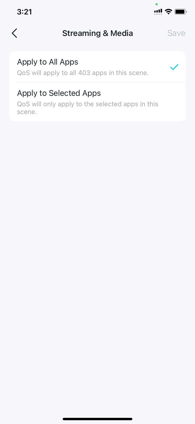applied apps settings page