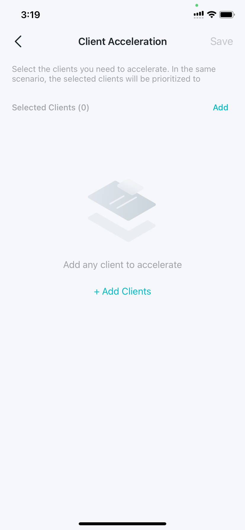 Client Acceleration settings page