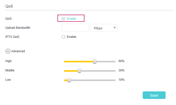 QoS setting page with QoS enabled