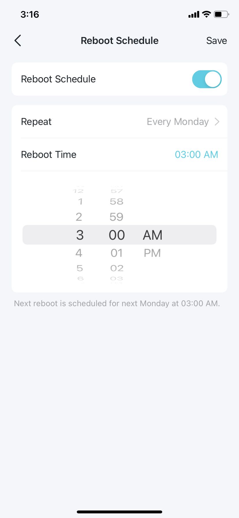 Reboot Schedule setting page and locate Reboot Schedule button
