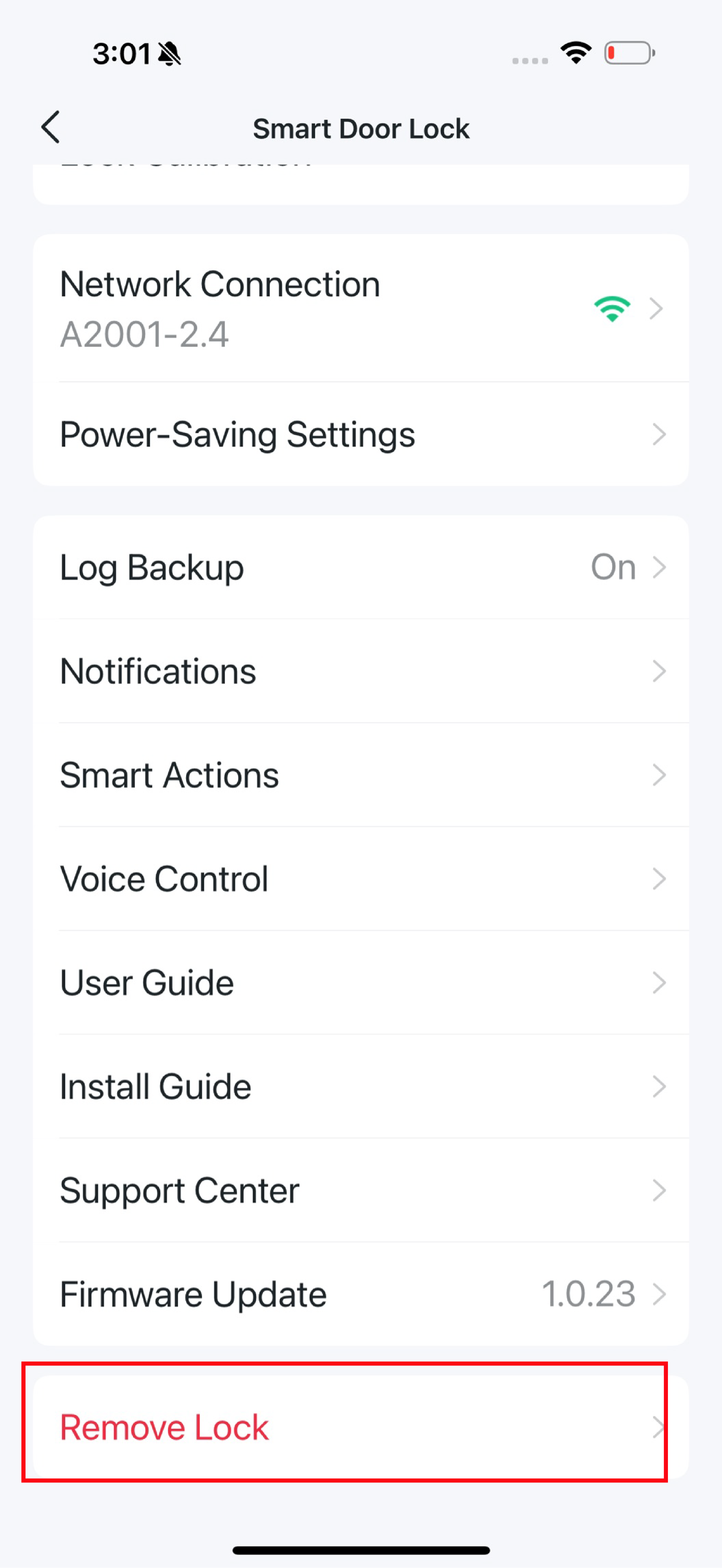 Settings page