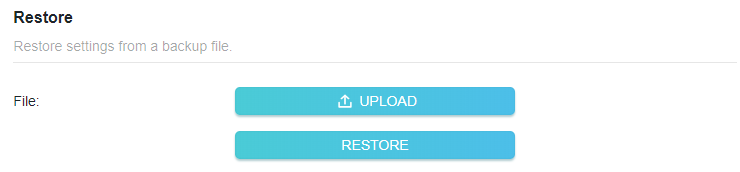 the Restore settings function for a router's web configuration interface, most likely a TP-Link device based on visual search results. 