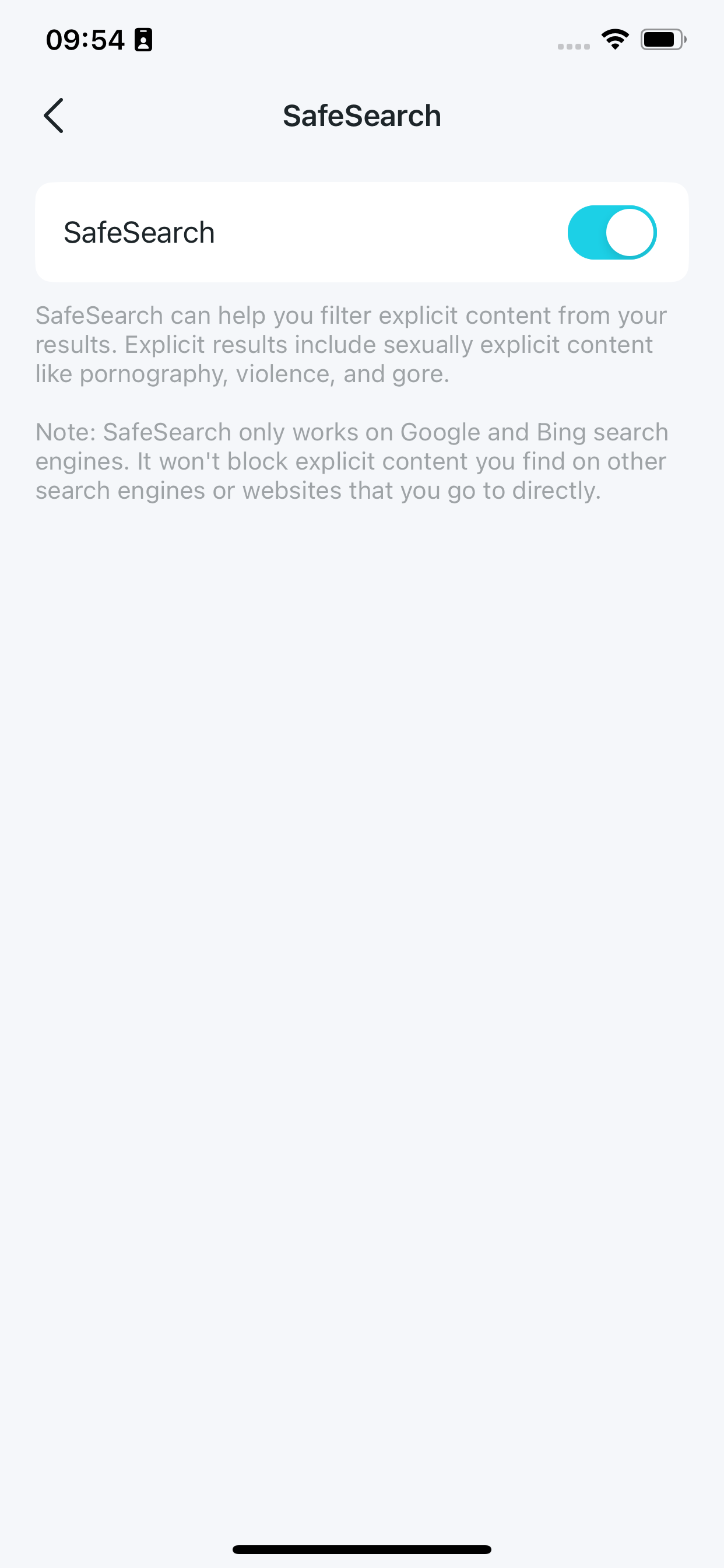 Locate the SafeSearch button and the feature descriptions