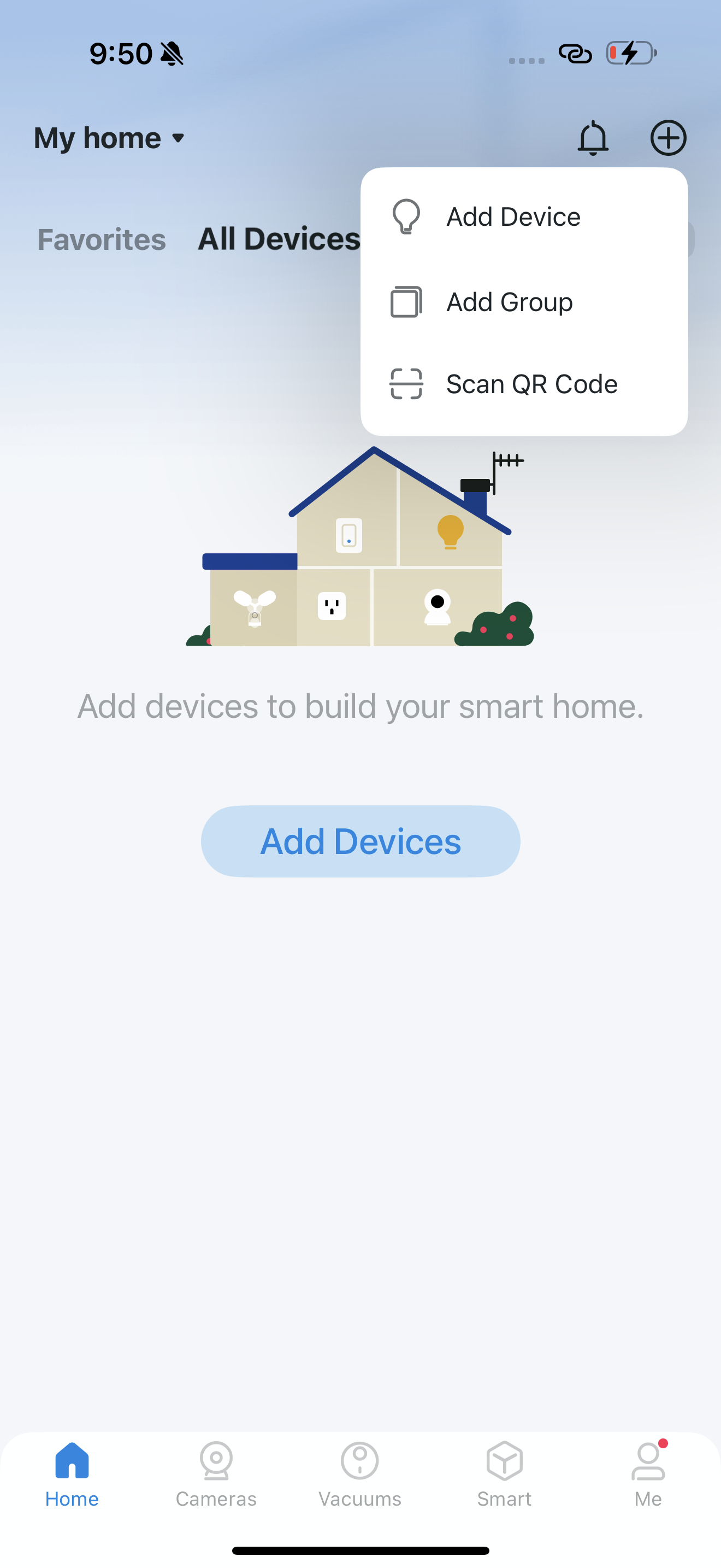 Displays the Scan QR Code button in the Tapo app