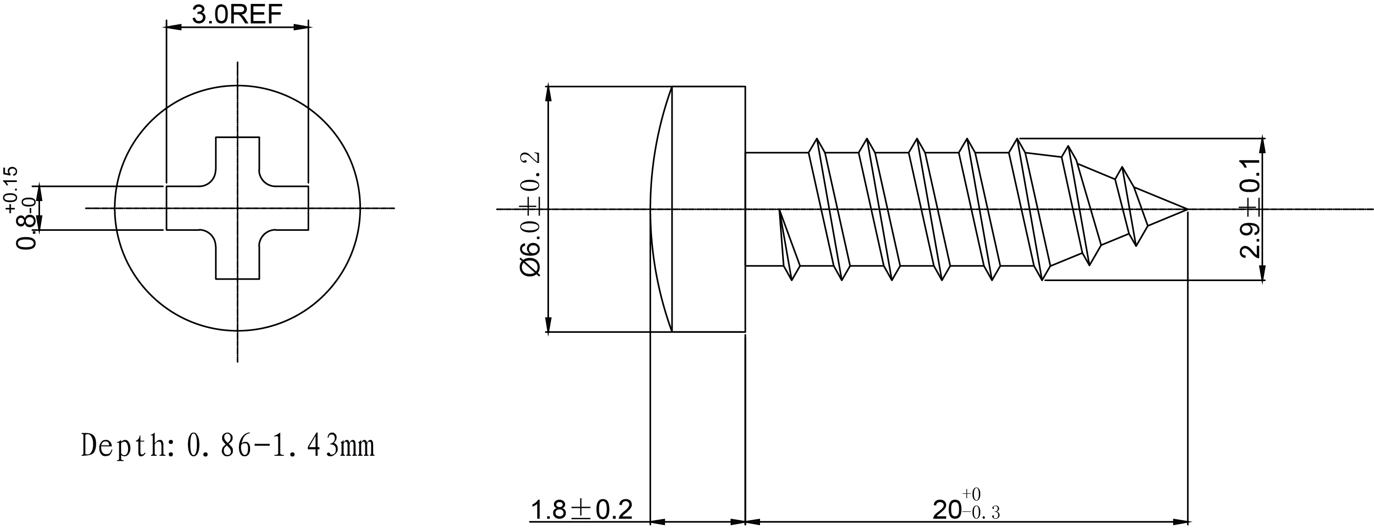 Displays the size of the mounting screw