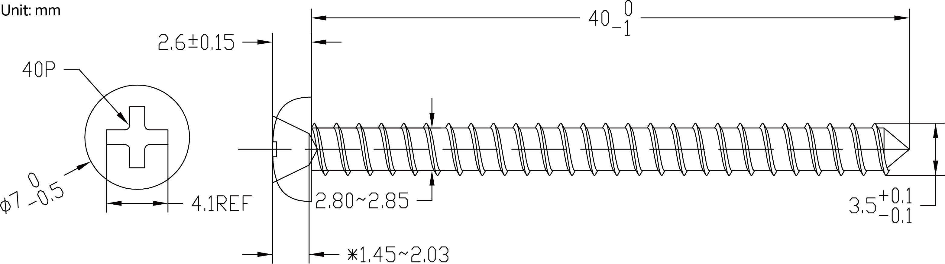 ST3.5*40 screw size