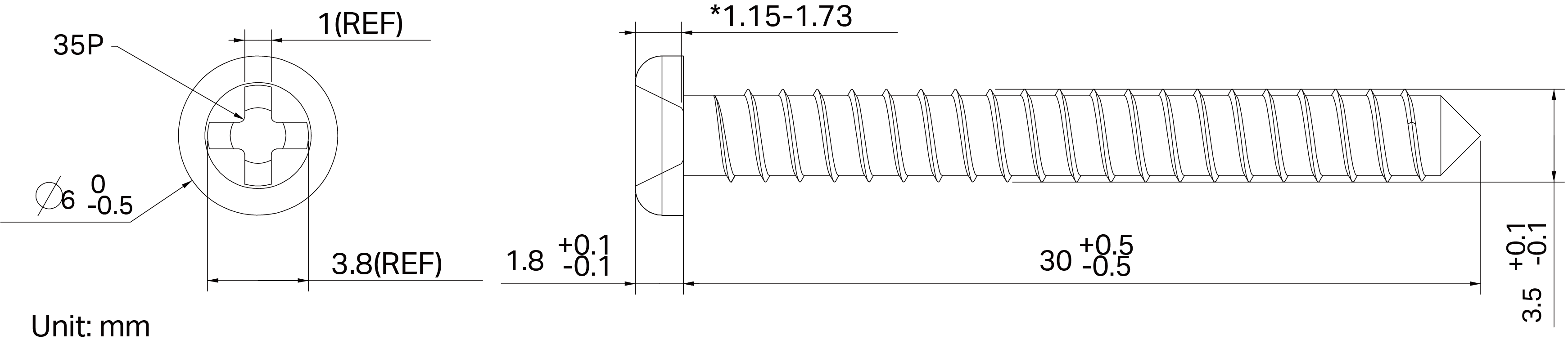 M3*30 flat head screw size