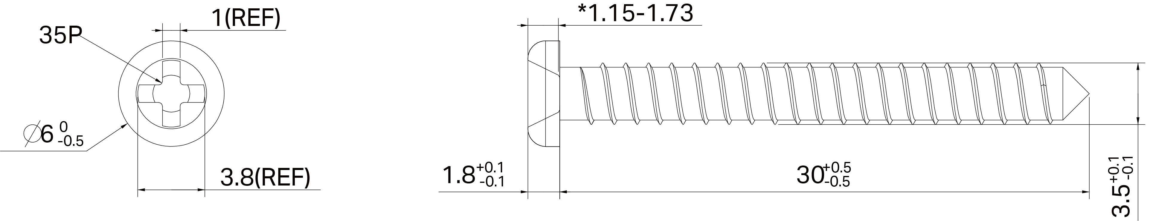 screw size with 6 mm diameters