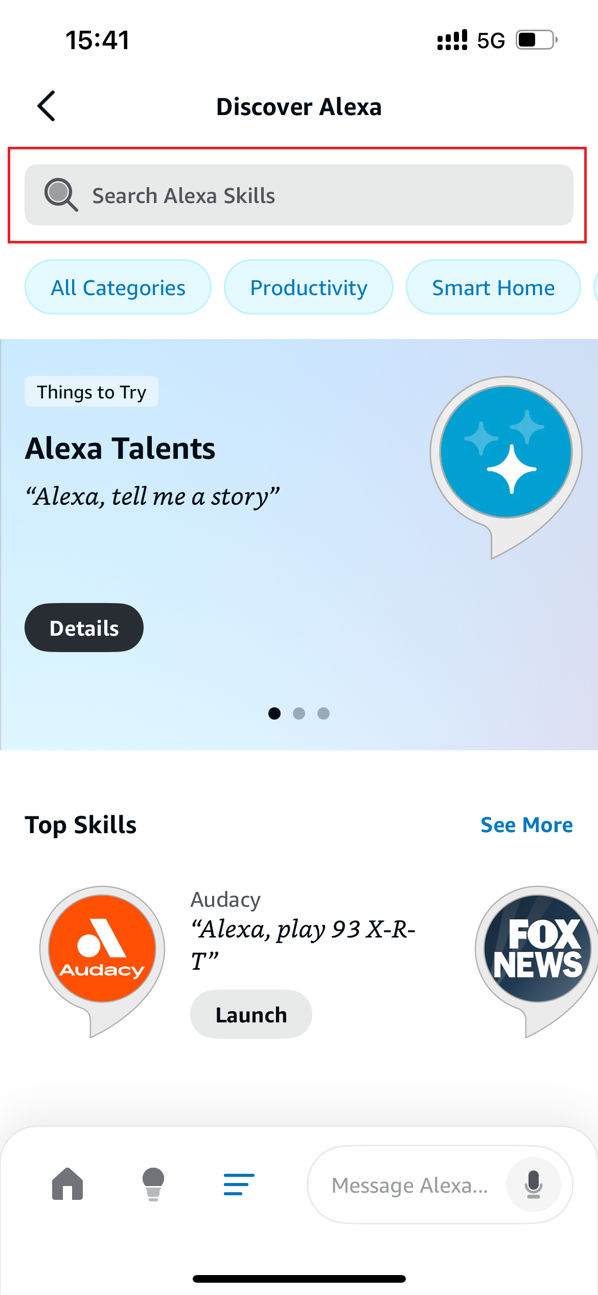 Aftering choosing Skills & Games, find the search bar at the top of the page.