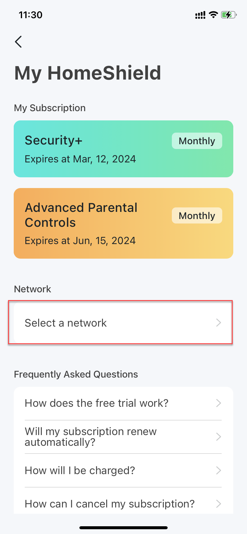 Locate Select a network button
