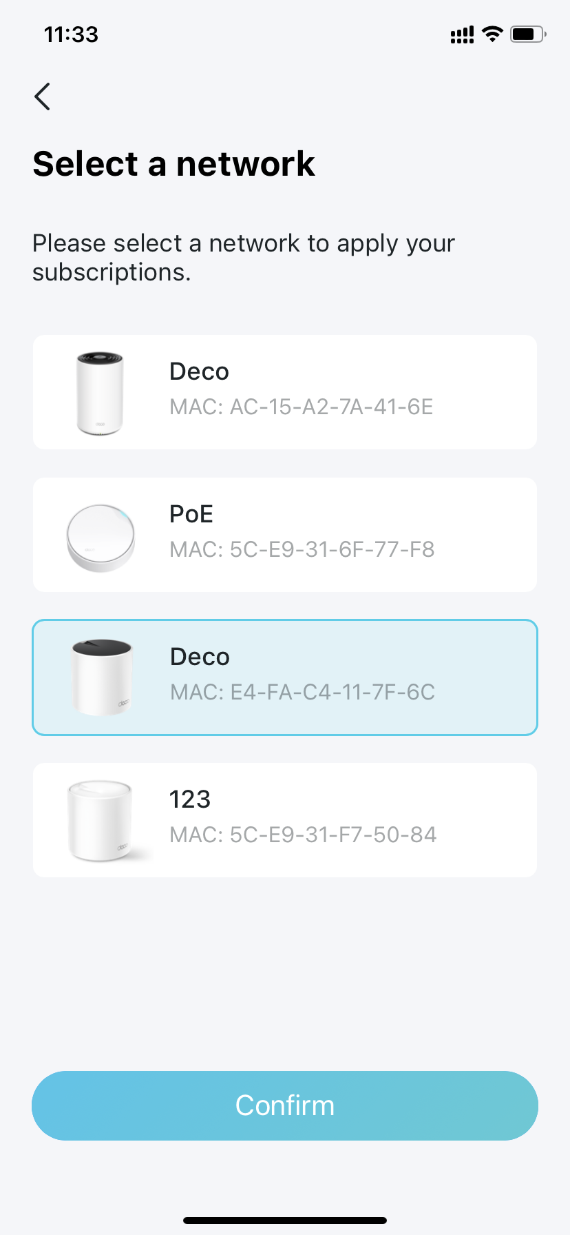 networks available for applying your subscription