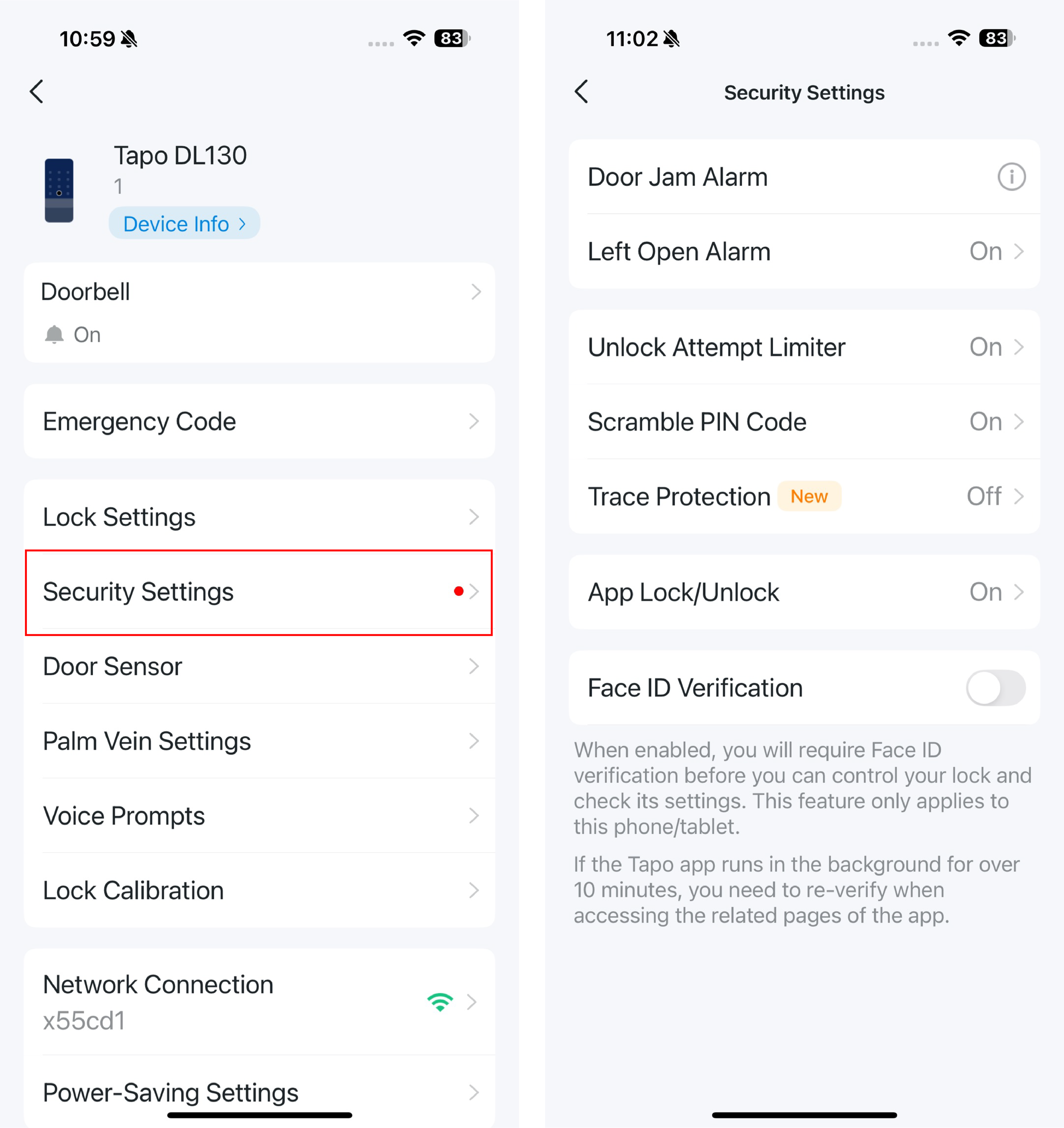 Security settings
