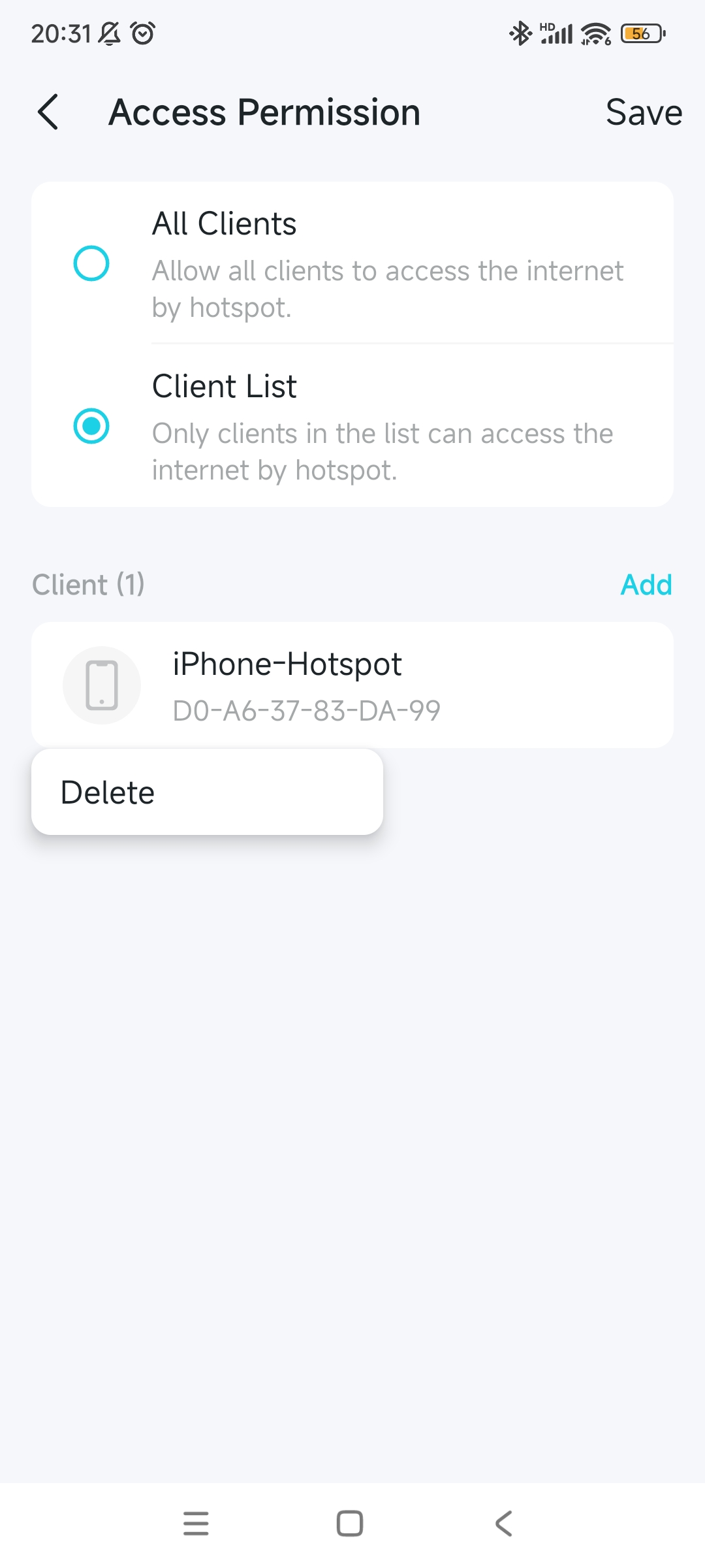 locate the delete button on the Access Permission page