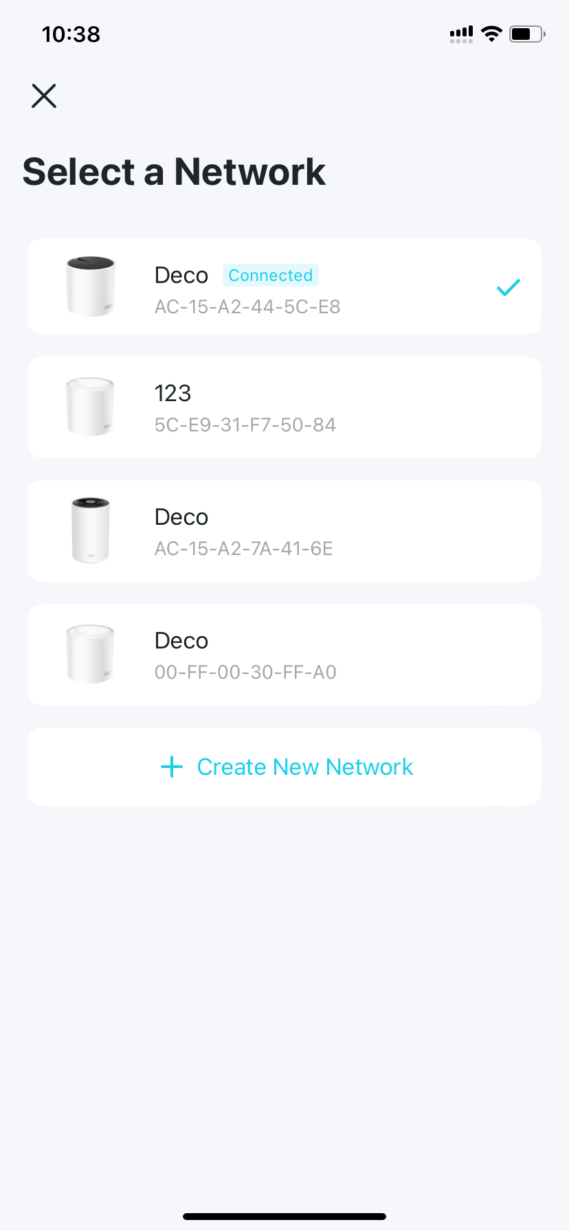 page displaying all the networks under the current account