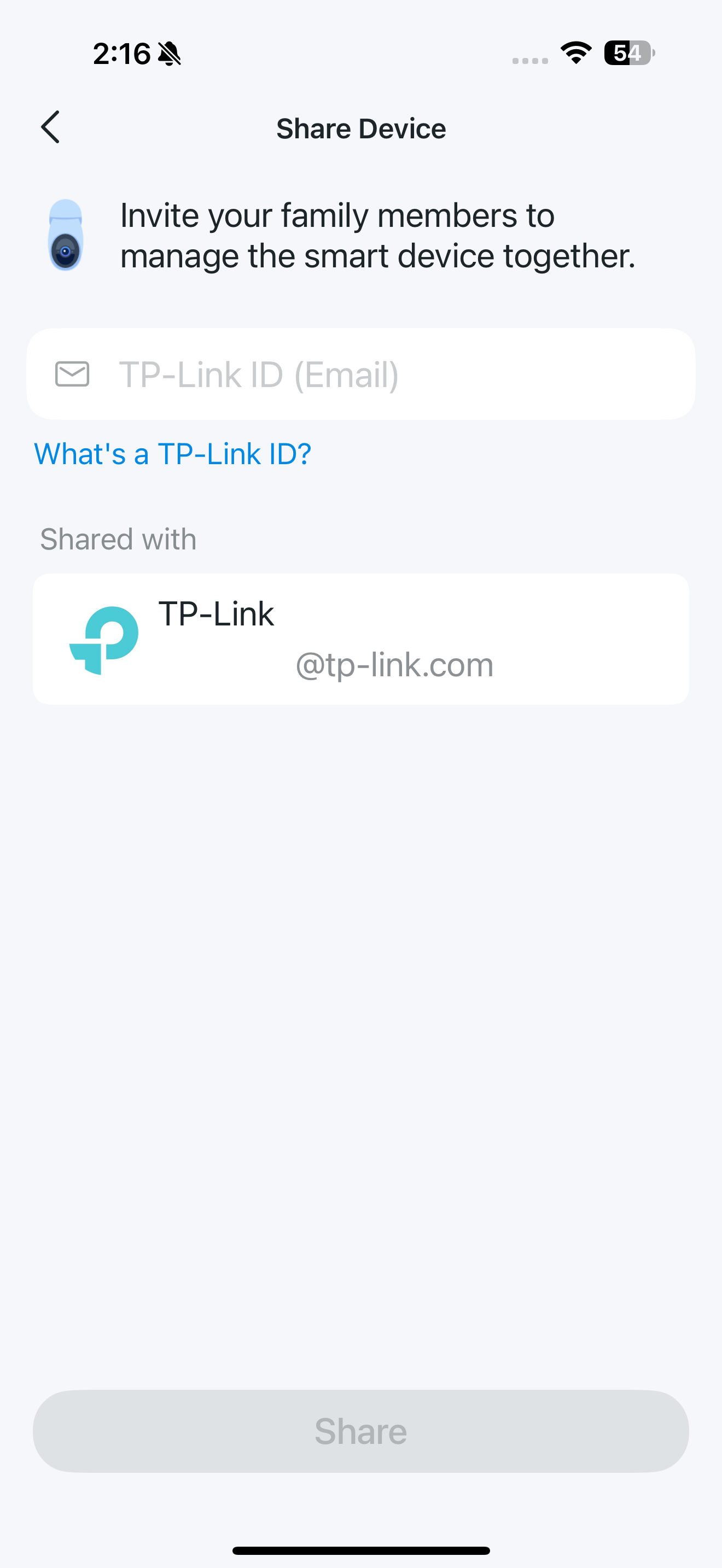 Share Device page in the app