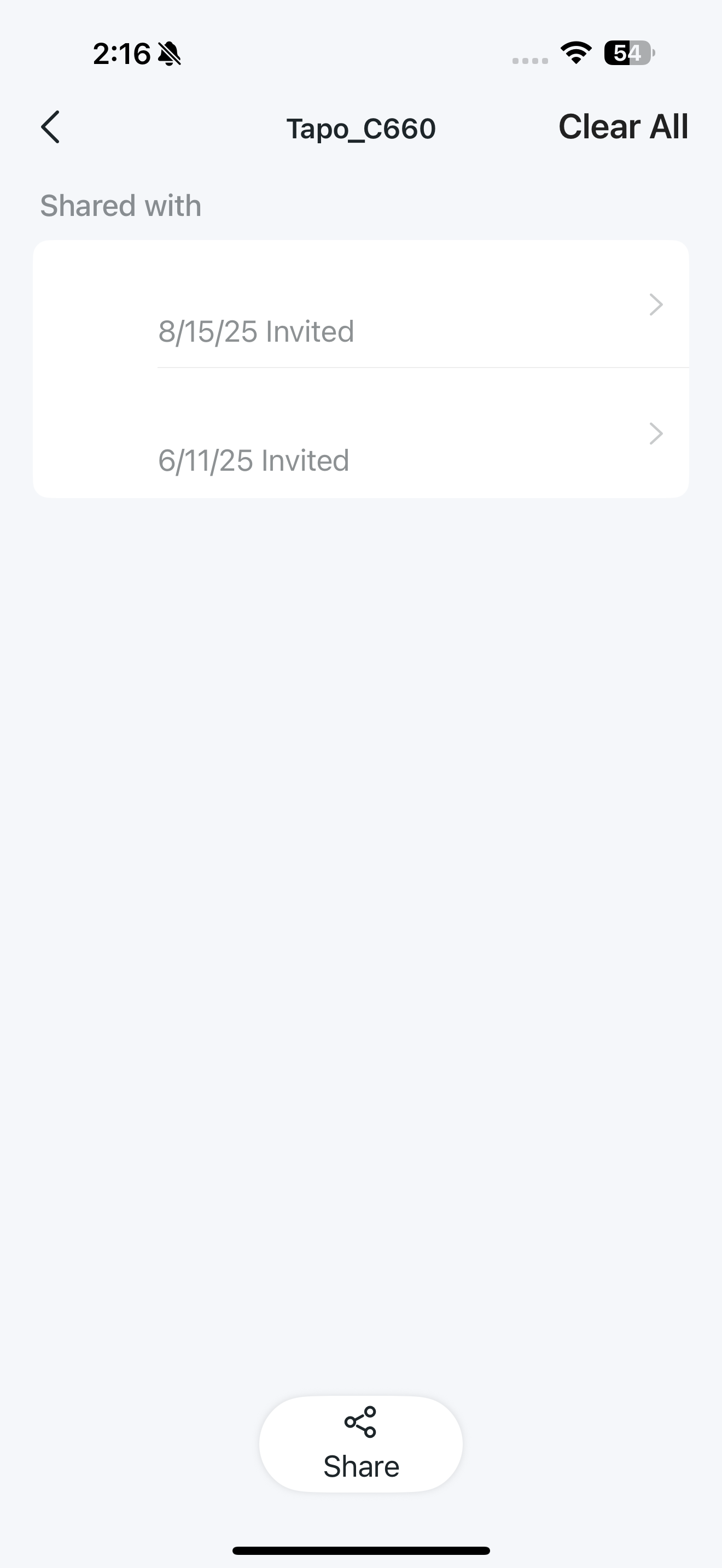 Share Device page in the app