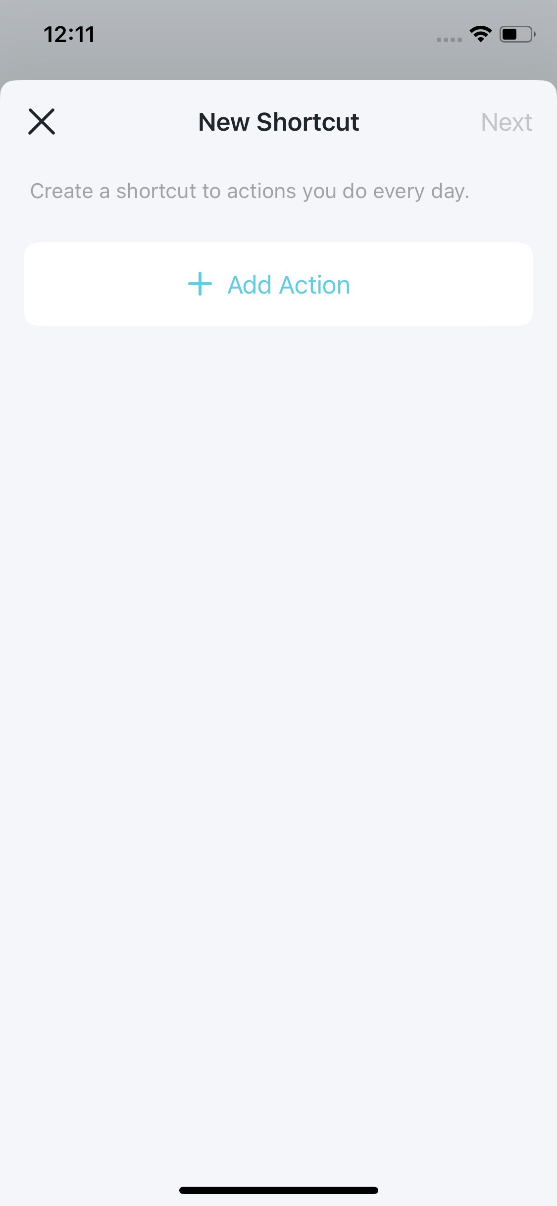 Locate the Add Action button to create a new Shortcut