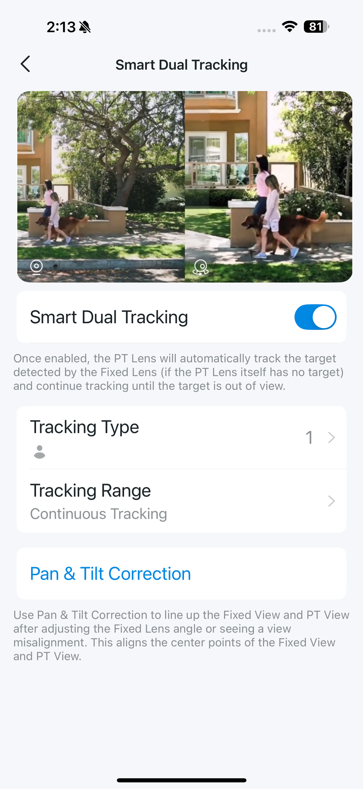 Smart Dual Tracking page in the app