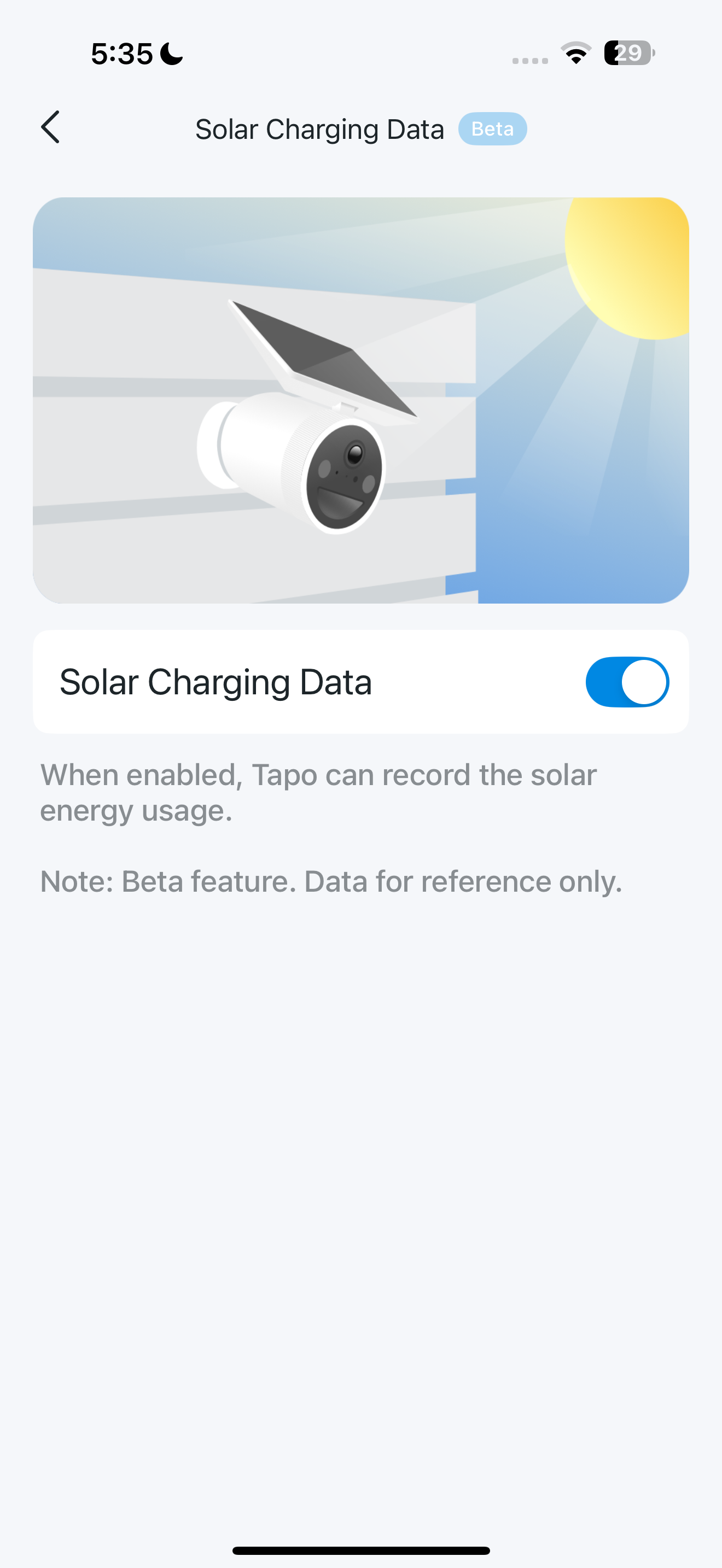 Solar Charging Data page in the app