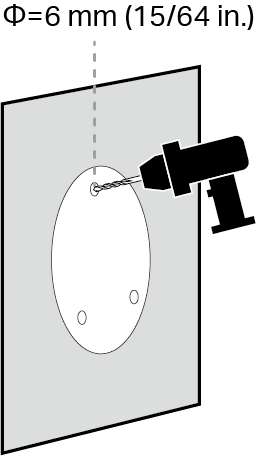 Displays drilling three screw holes according to the mounting template sticker