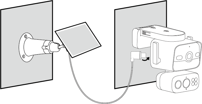 Displays how to install the base cover and connect to the solar panel to the camera