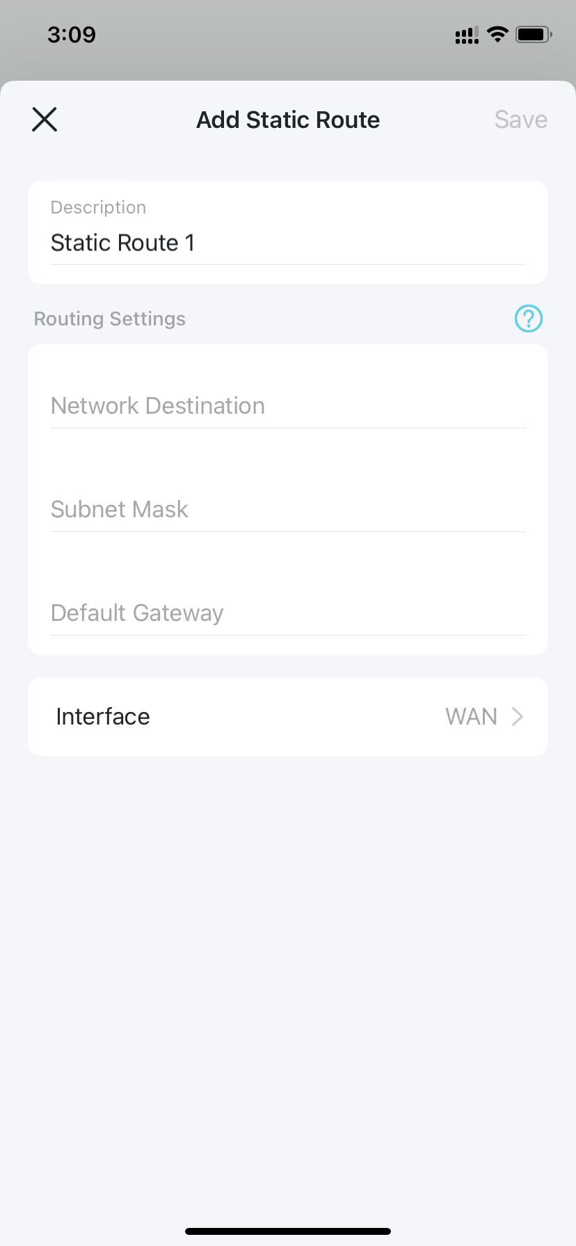static route adding page