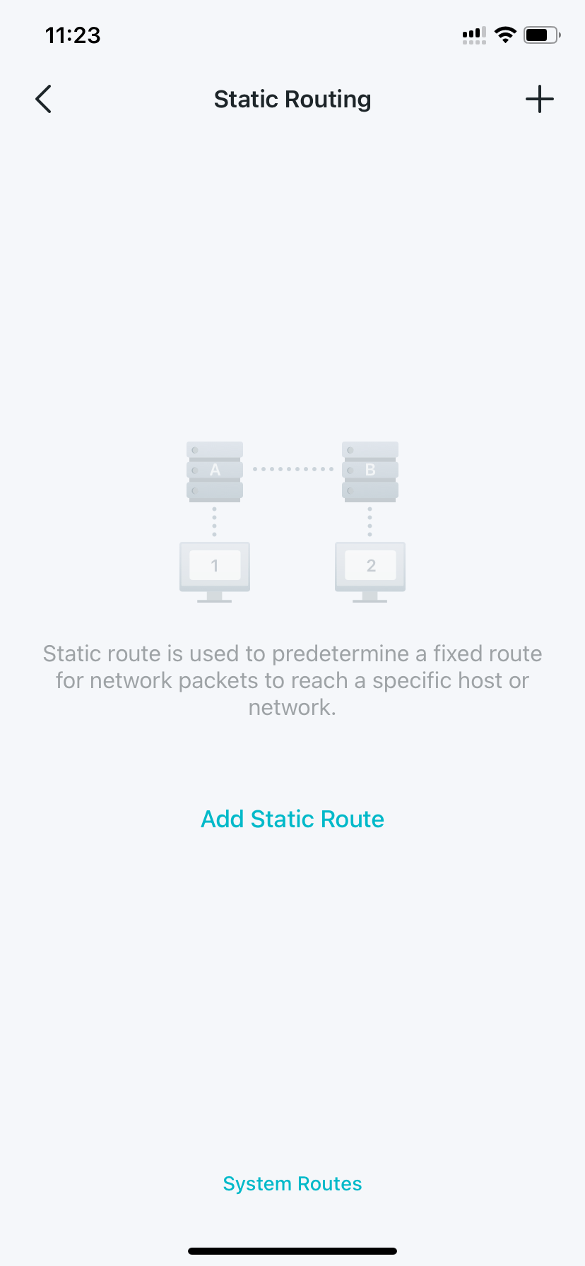 Static Routes settings page