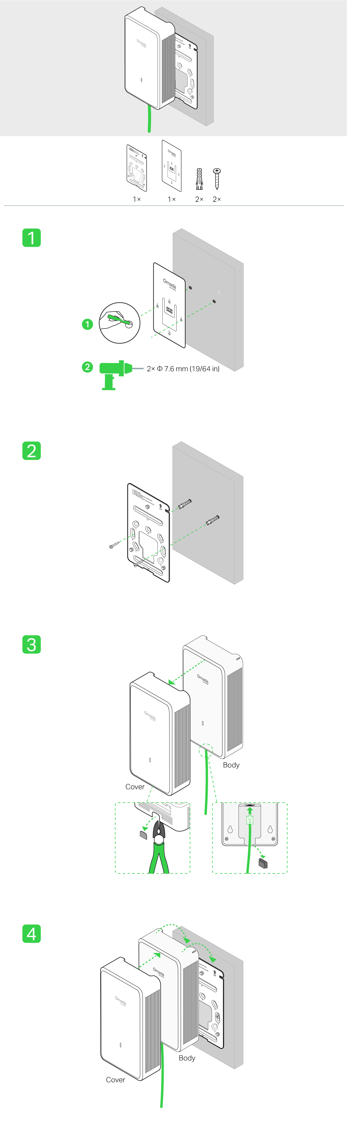 Steps - Option 3 Wall Mounting (Cable Along Wall)
