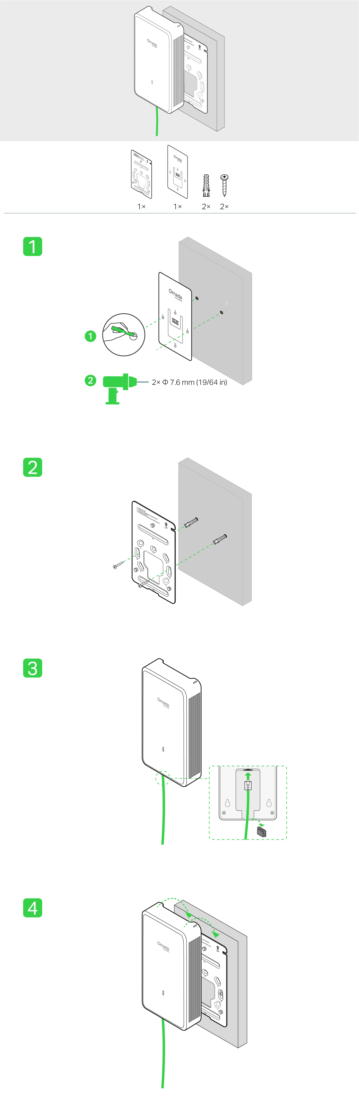 Steps - Option 3 Wall Mounting (Cable Along Wall)