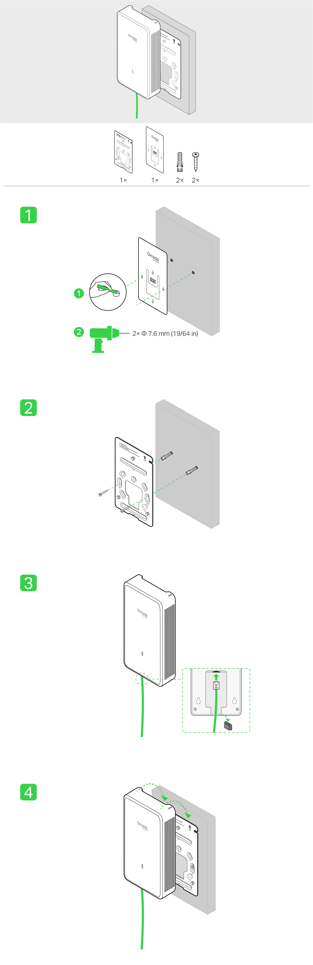 Steps - Option 3 Wall Mounting (Cable Along Wall)