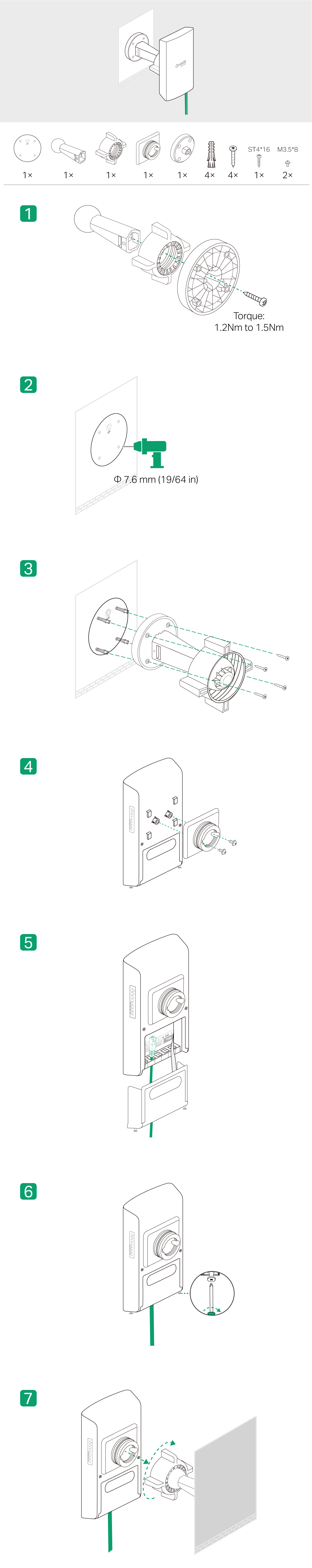 Steps - Option 4 Wall Mounting with the U-joint