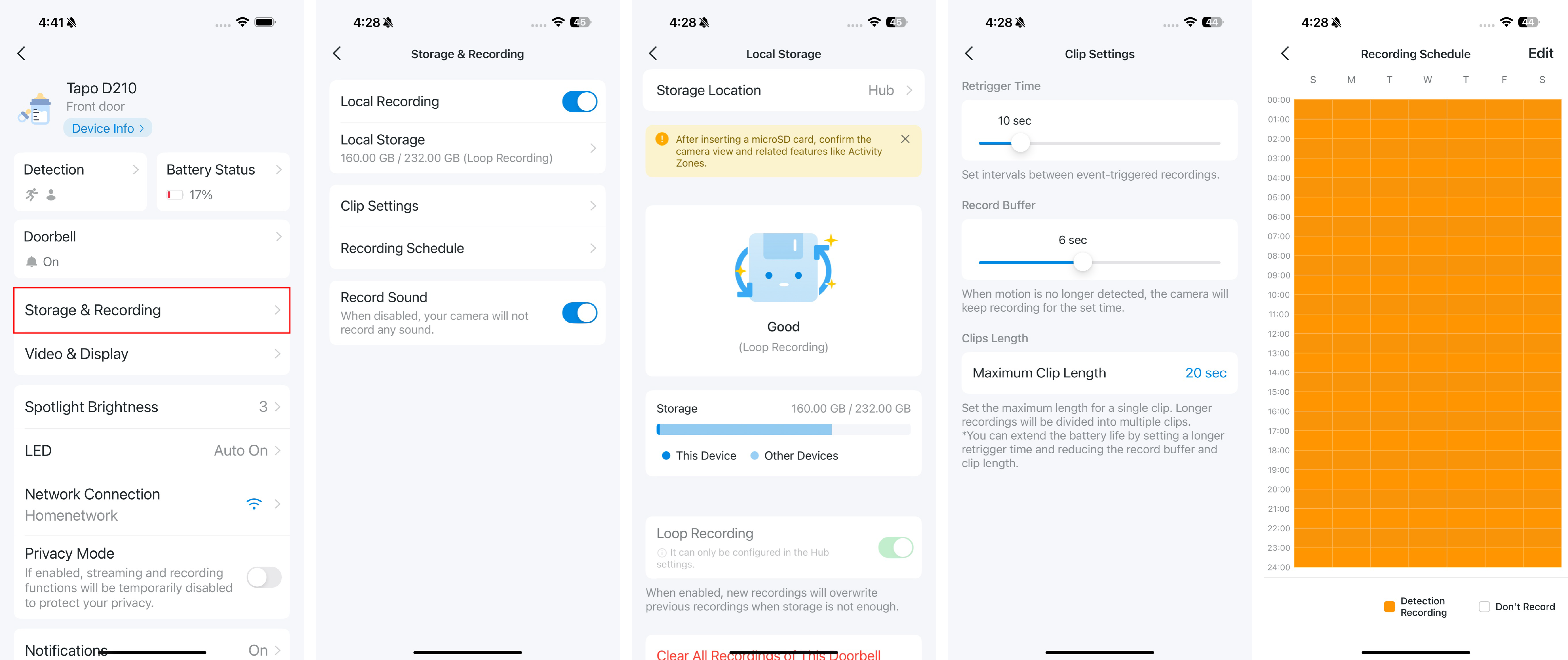 Storage and recording settings