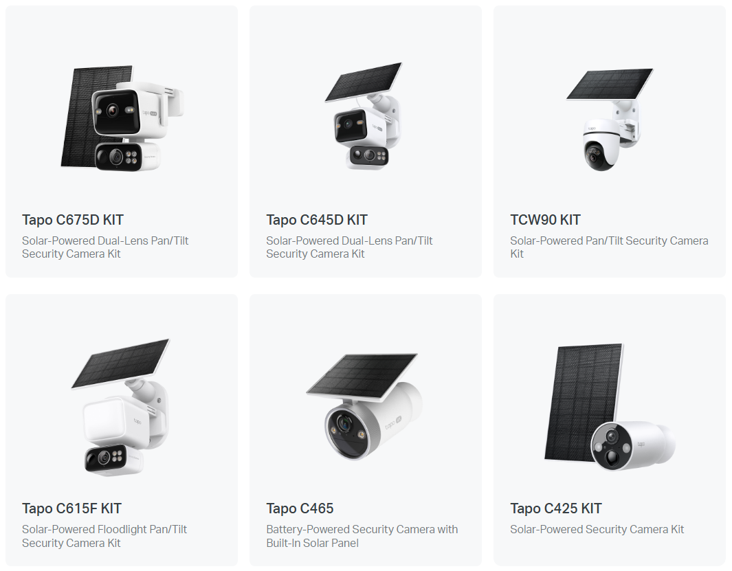 Solar & Battery Cameras image on the Tapo official website