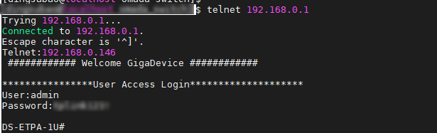 Login page of telnet command