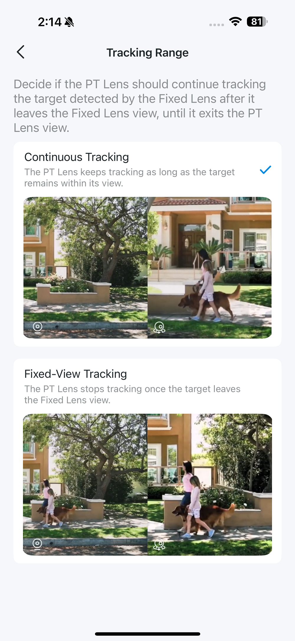 Tracking Range page in the app