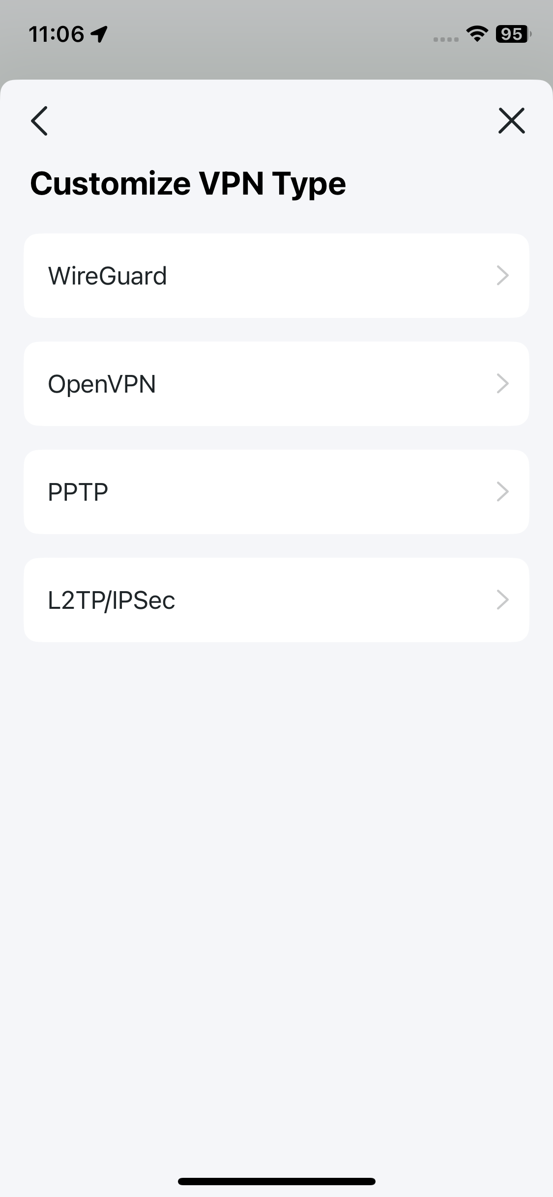 available VPN type for customization