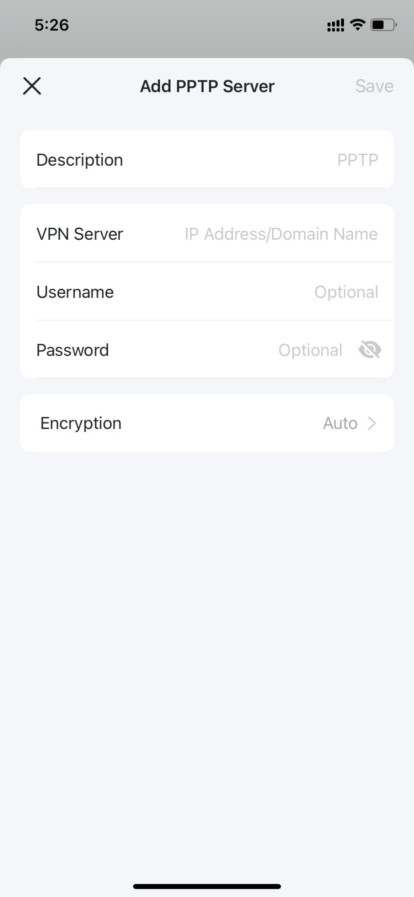  PPTP server adding page
