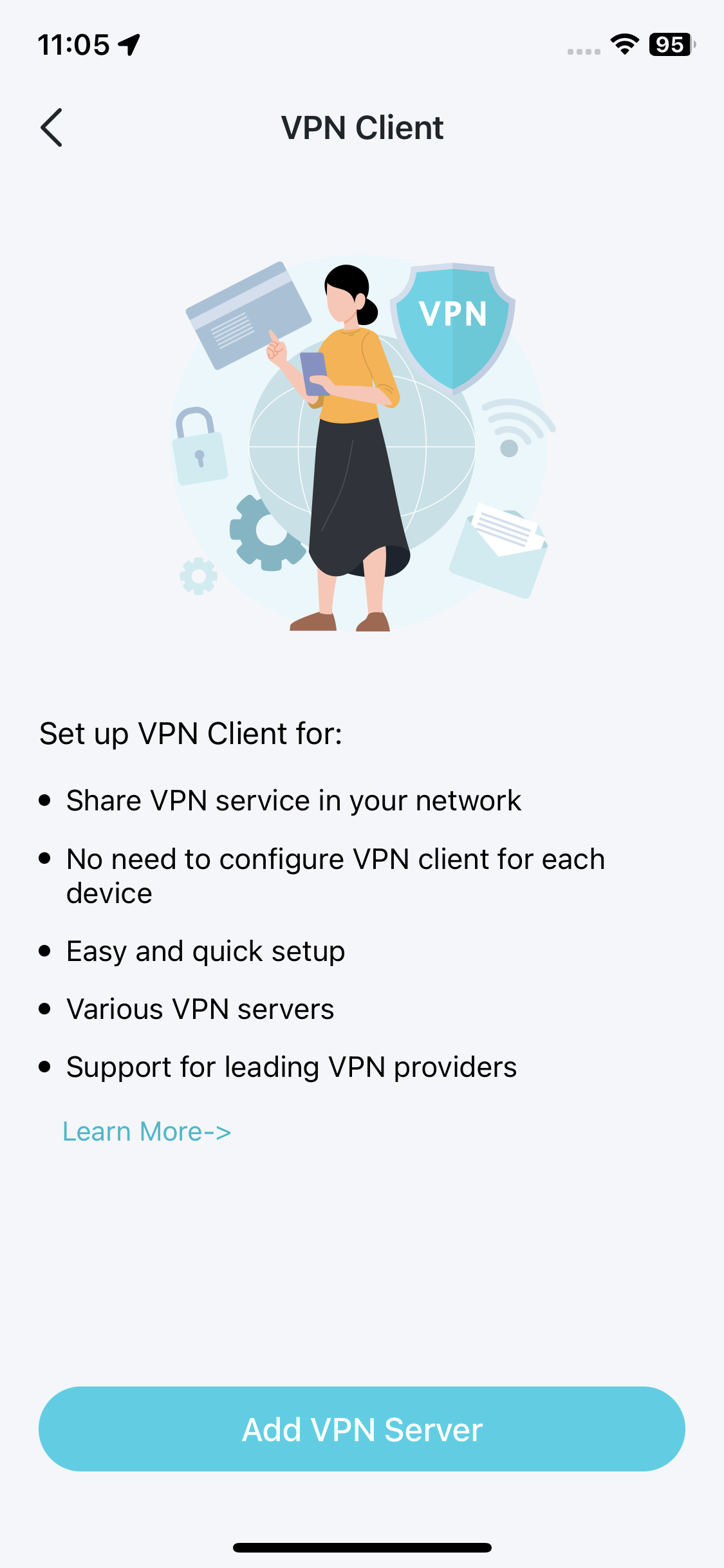 introduction to VPN Client and locate the Add VPN Server button