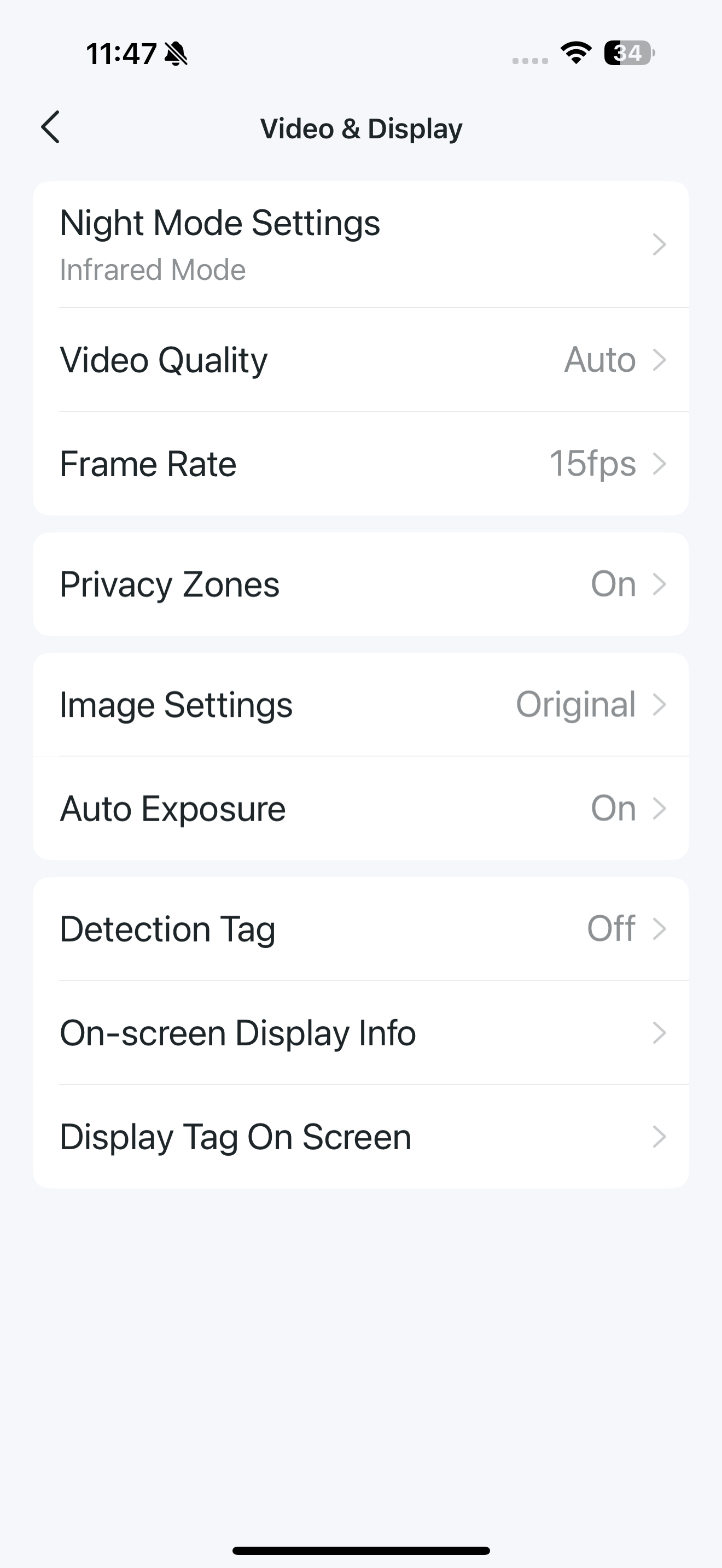 Video and Display page in the app