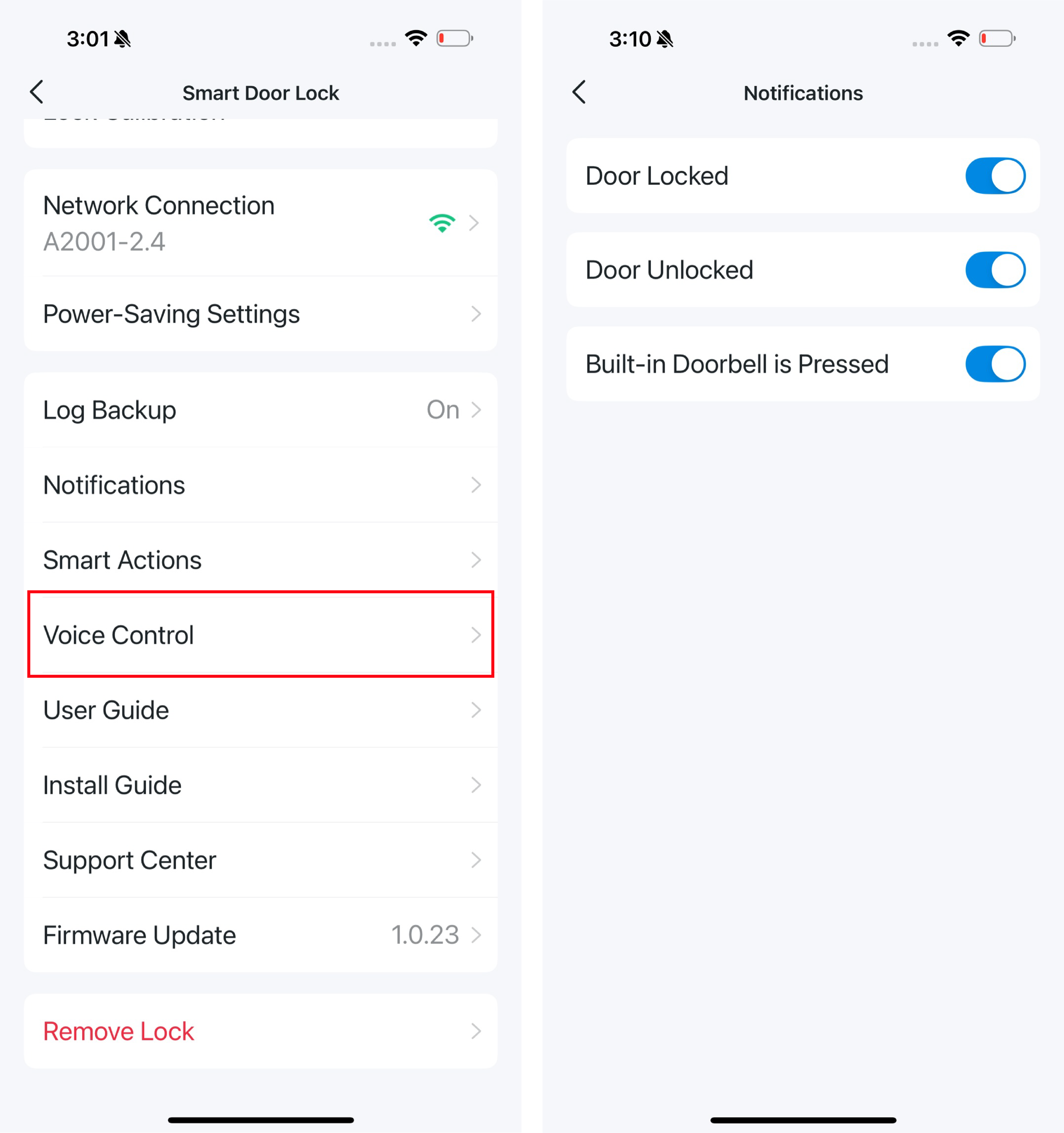 Voice Control page