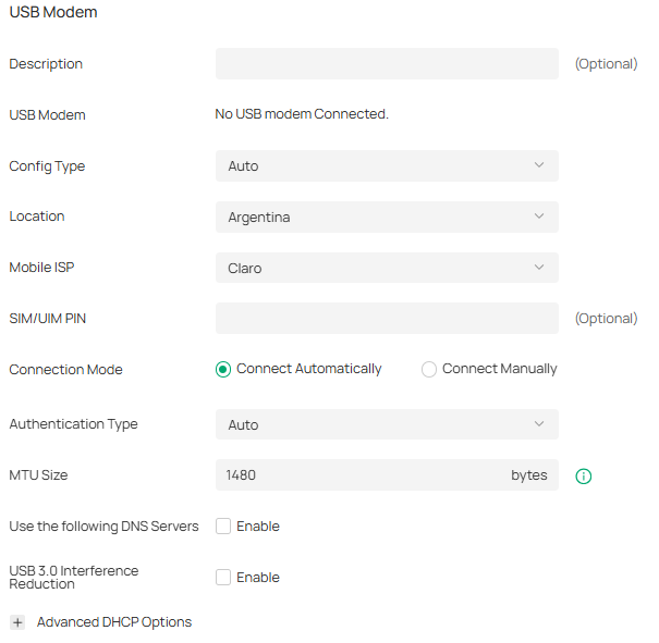 WAN Ports Config-USB Modem